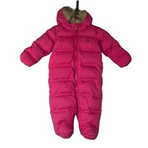Ralph Lauren faux fur lined hood pink 6m down feather baby bunting